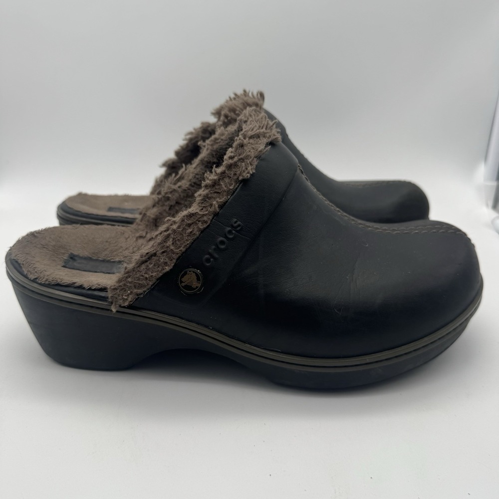 CROCS Women' Shoes COBBLER Eva Brown Faux Fur Lined Clogs Mules Slides Sz 9